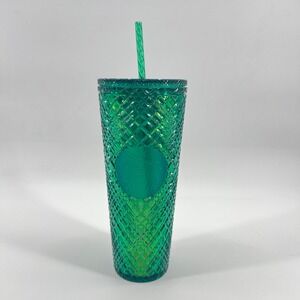 Starbucks 24 oz Venti‎ Emerald Green Holiday Spiked Studded Tumbler Straw NEW